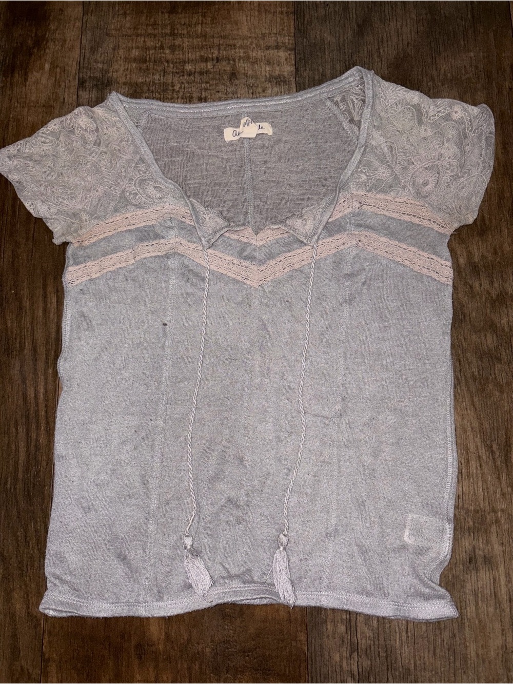 Aeropostale Gray See Through Lace Blouse Size Small